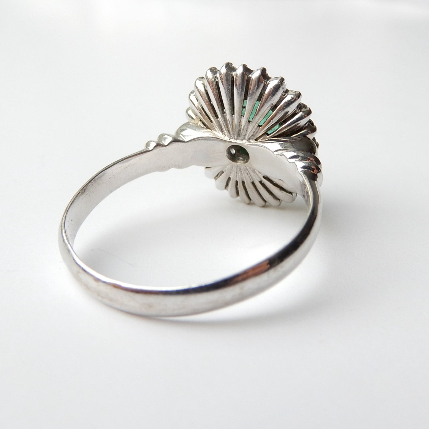 14ct White Gold Emerald & Diamond Halo Ring