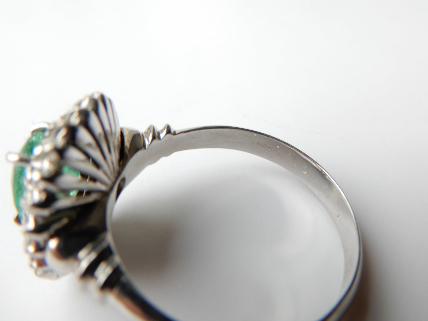 14ct White Gold Emerald & Diamond Halo Ring