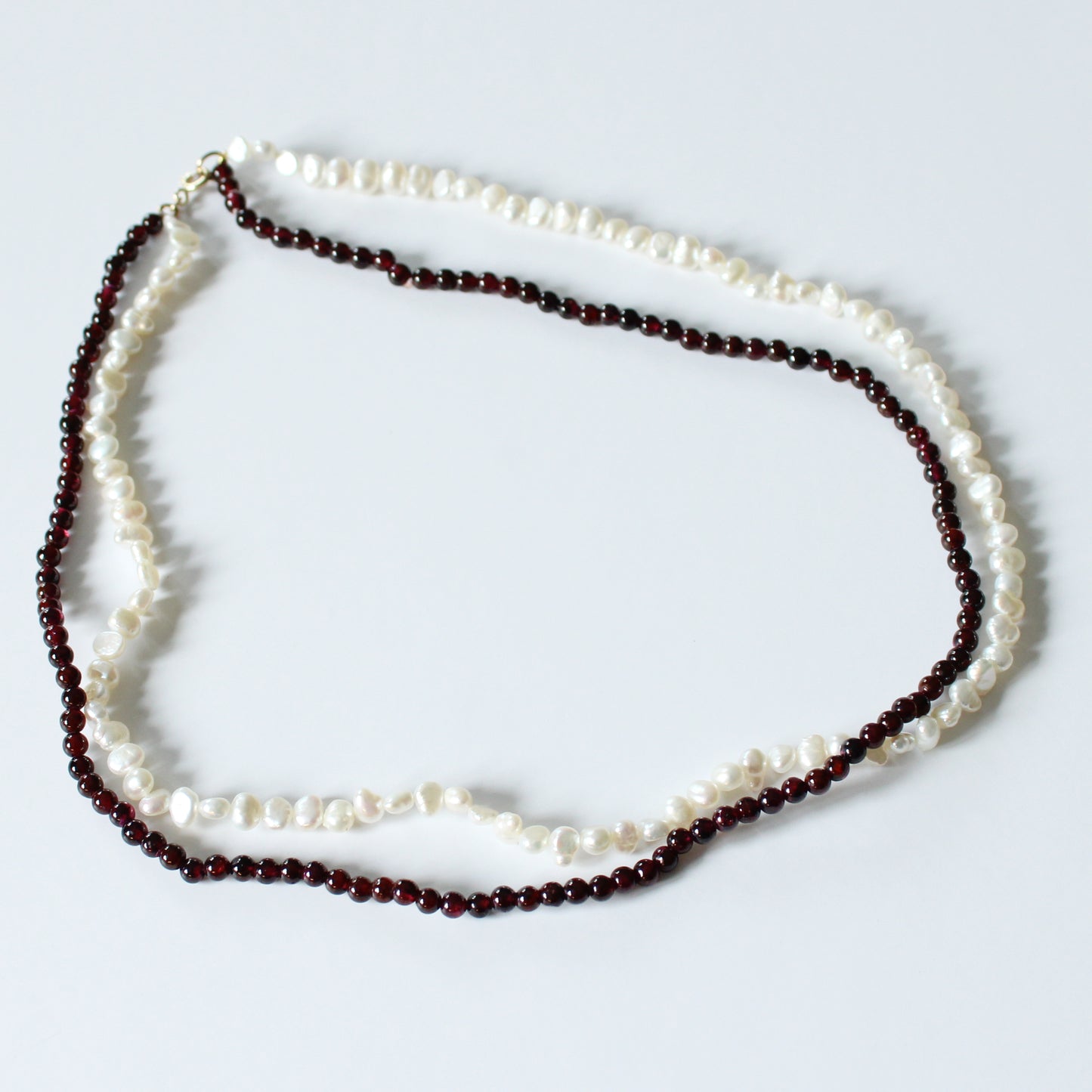 Vintage Two-Strand Pearls & Garnet Necklacewith 9ct Gold Catch