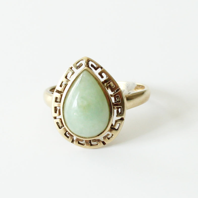 Vintage 9ct Gold Jade Greek Key Ring