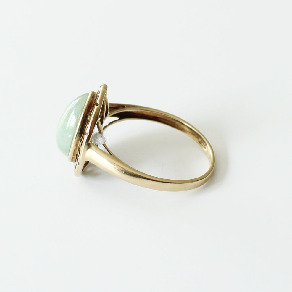 Vintage 9ct Gold Jade Greek Key Ring
