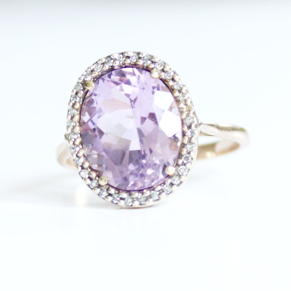 Antique 9ct Amethyst & Diamond Halo Ring