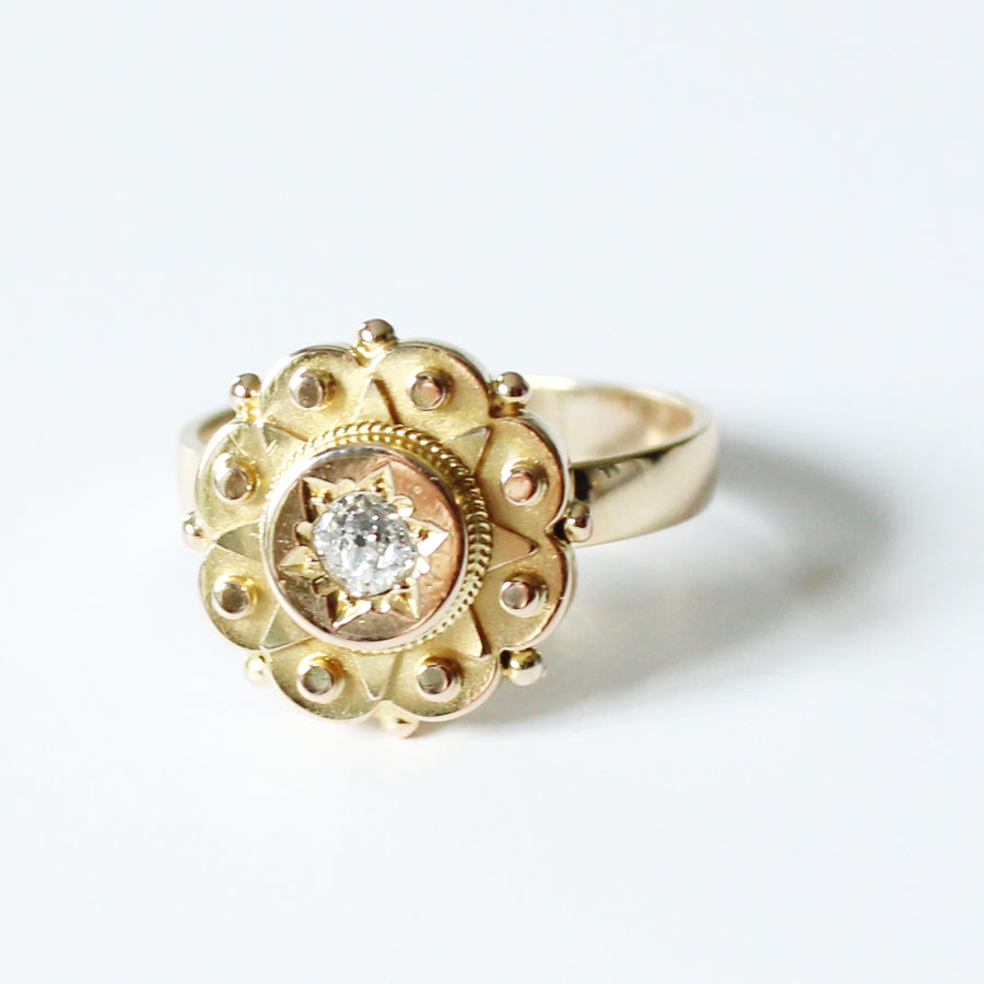 Antique 9ct Gold Etruscan Diamond Ring