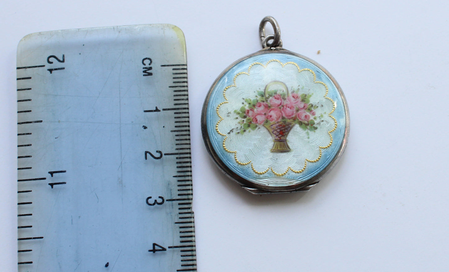 Antique French Silver Guilloche Enamel Flower Locket