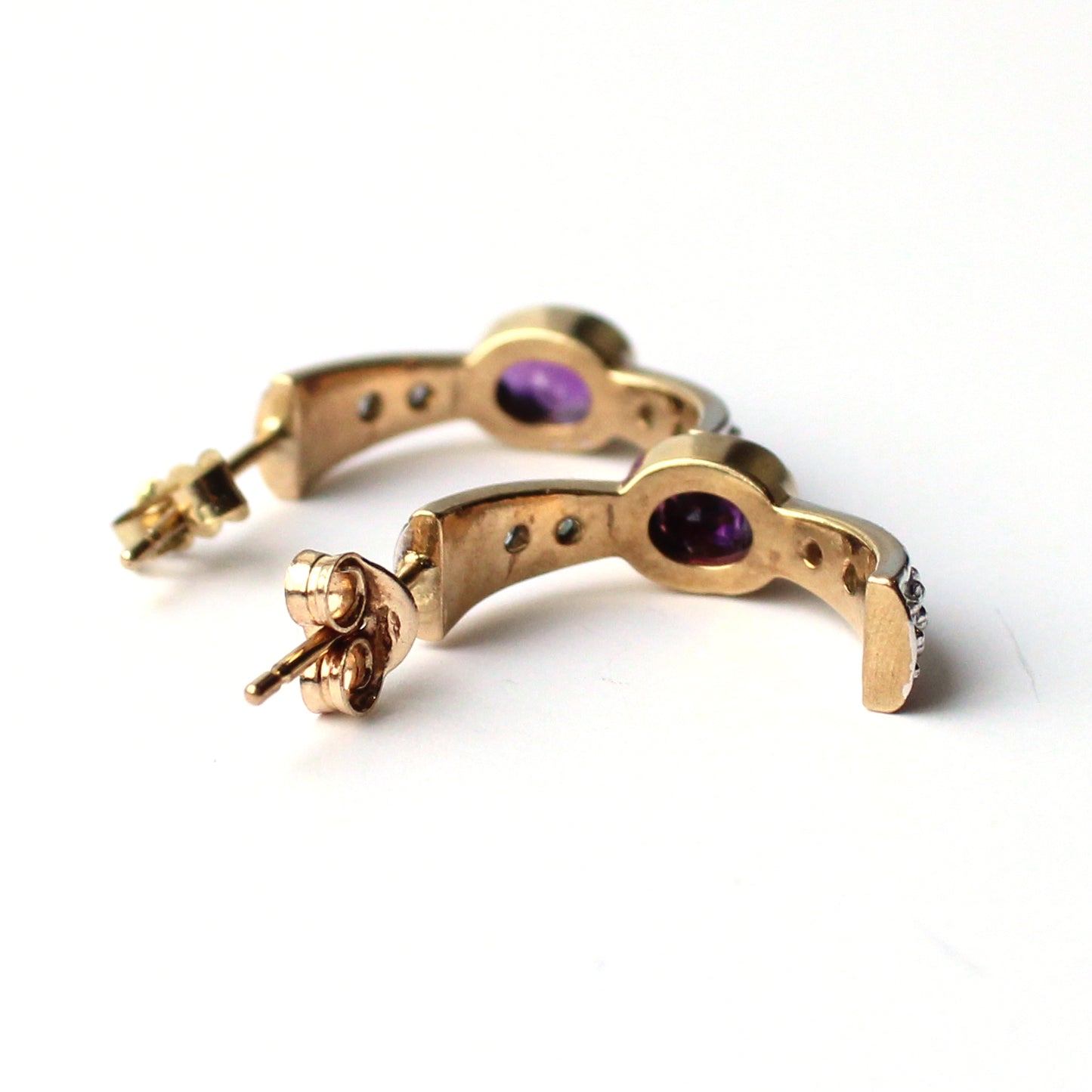 9ct Gold Half Hoop Amethyst & Diamond Earrings