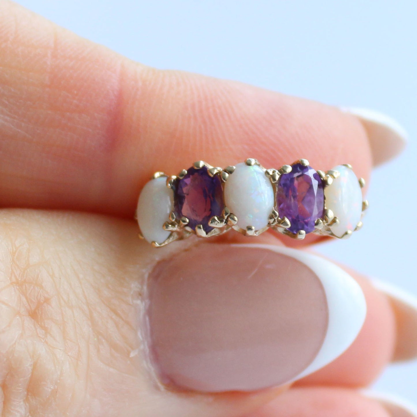 Vintage 9ct Gold Opal Amethyst Ring