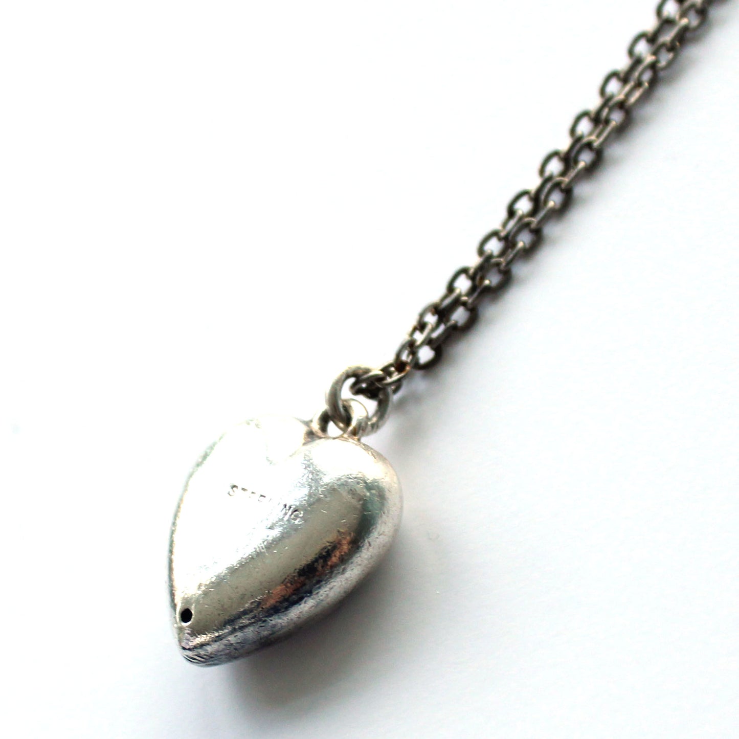 Antique Sterling Silver Puffy Heart Charm Necklace