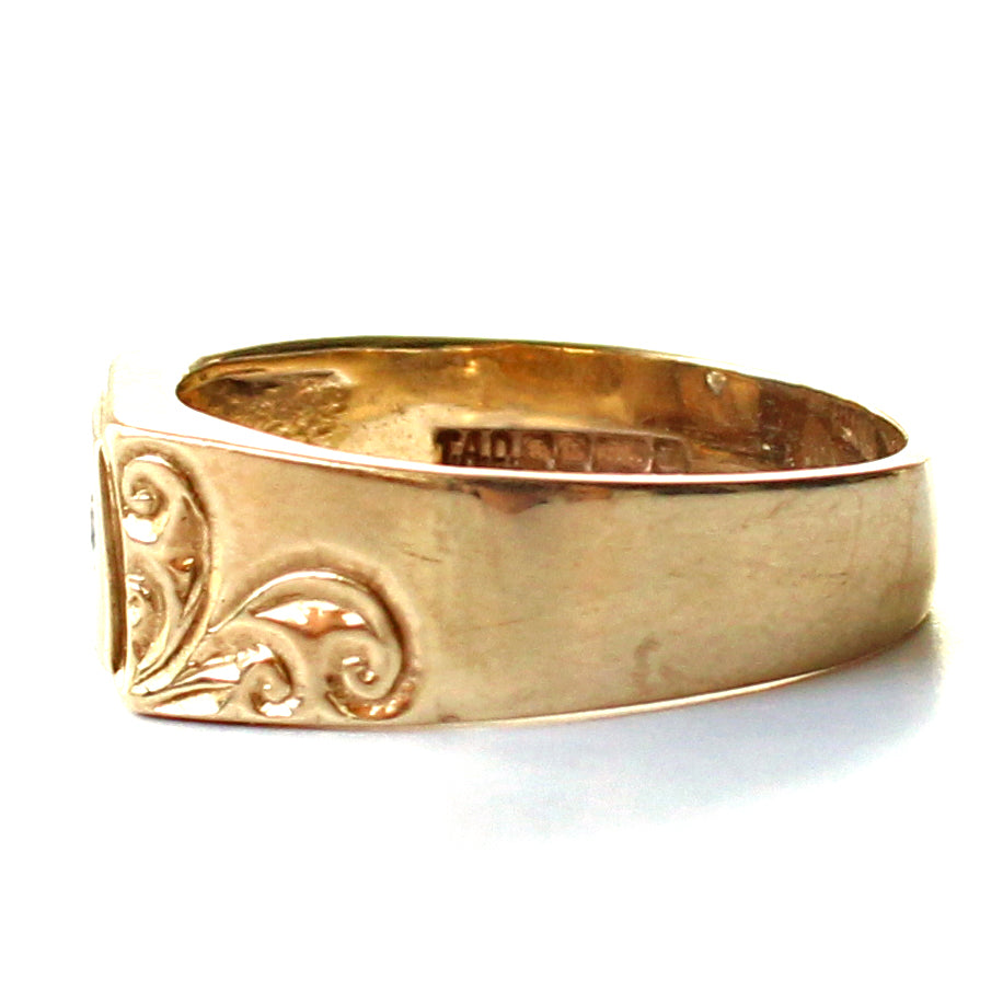 Vintage 9ct Gold Diamond Starburst Signet Ring