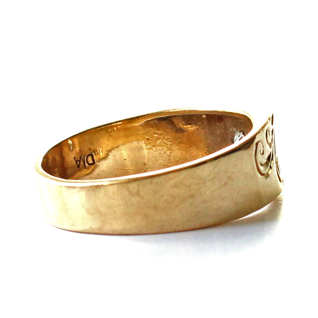 Vintage 9ct Gold Diamond Starburst Signet Ring