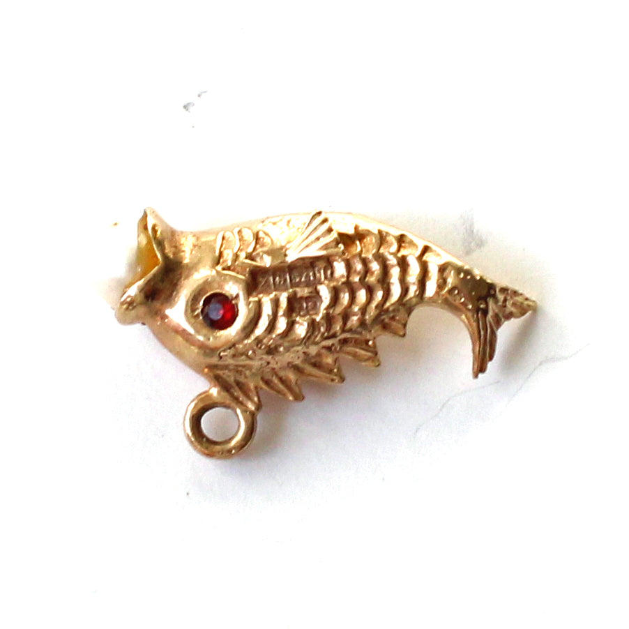 Vintage 9ct Gold Fish with Pearl & Garnet Charm