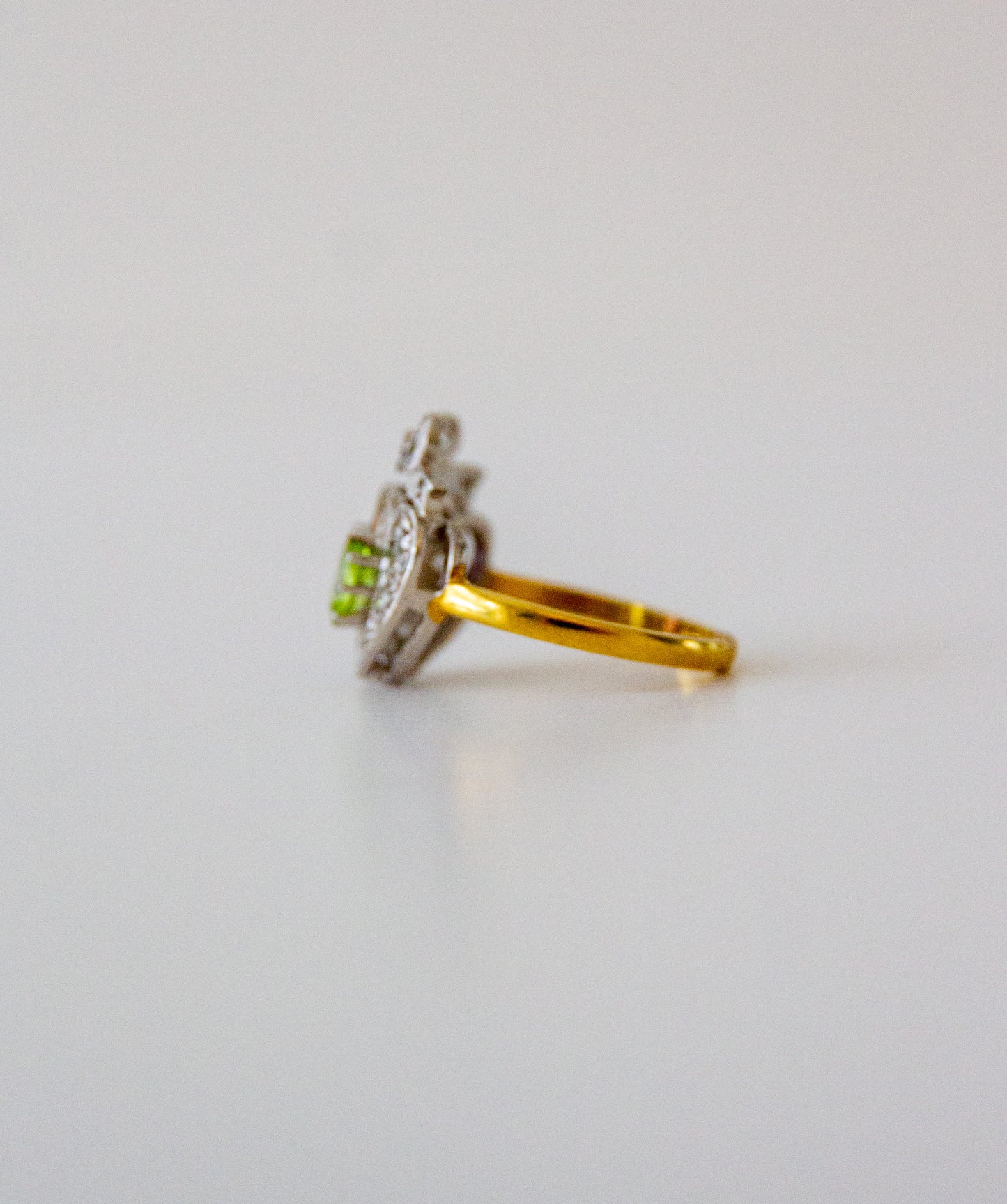 Edwardian Style Amethyst Peridot Double Heart 18ct Gold on Silver Ring