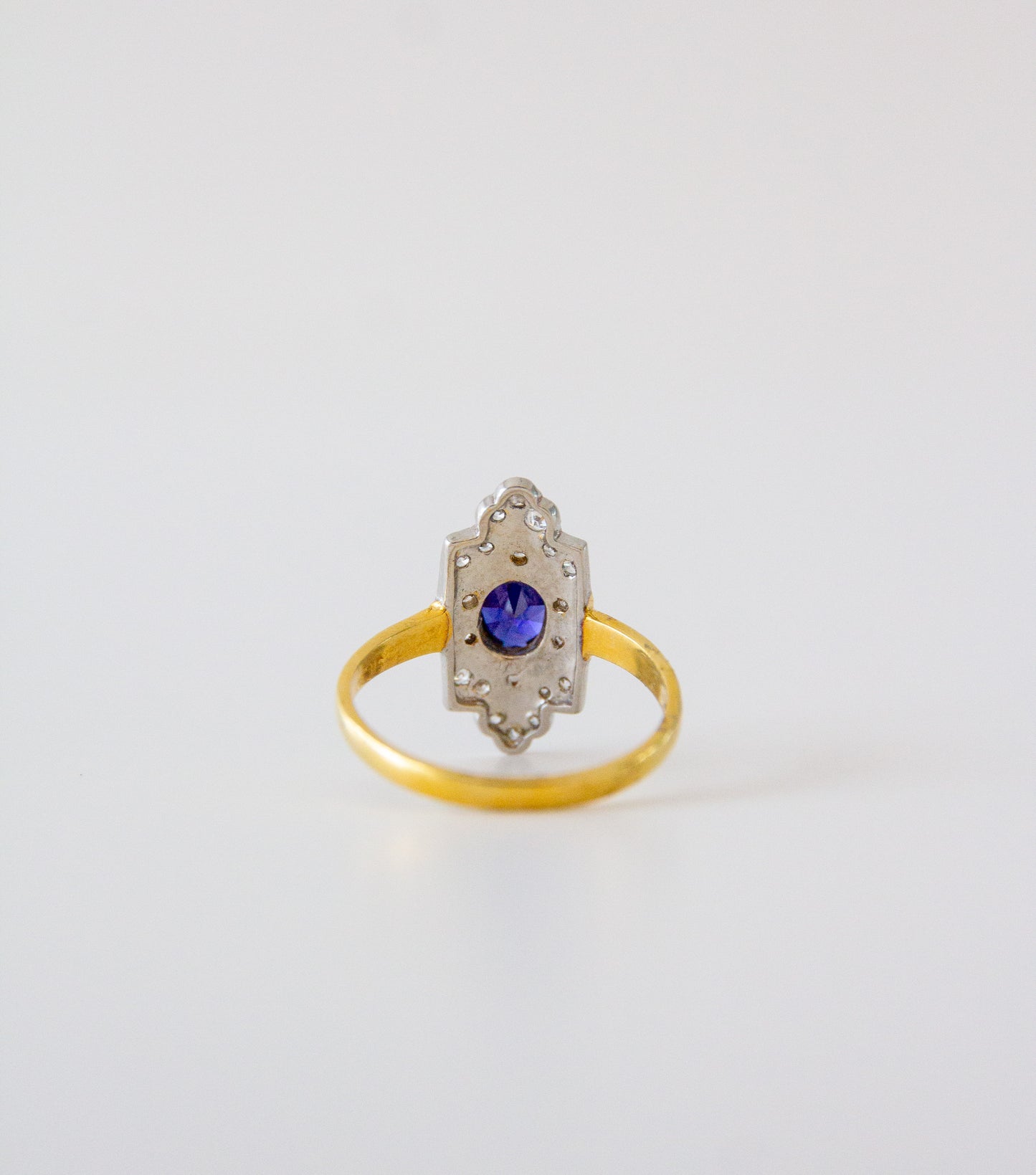 Art Deco style Blue Paste Navette Ring Set in Solid Silver