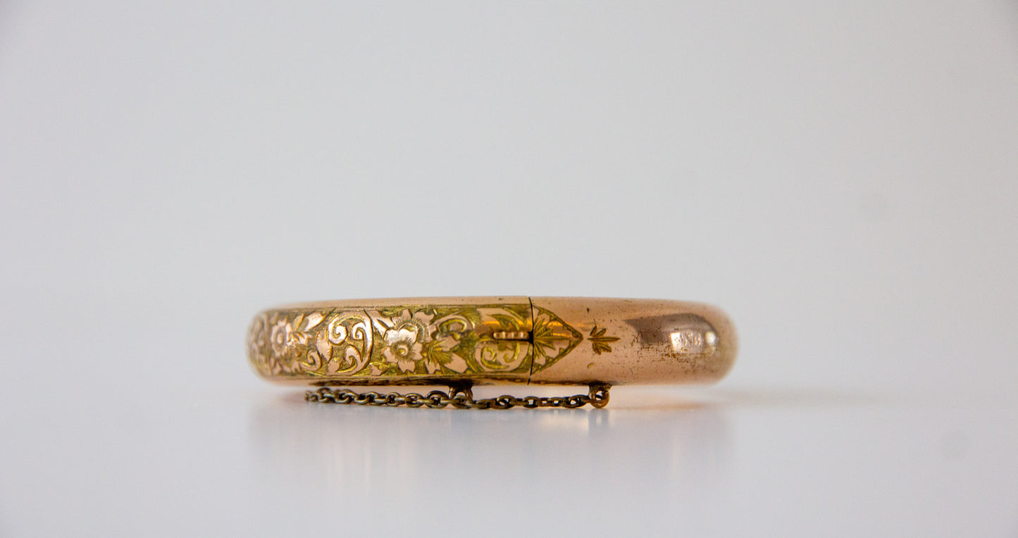 Antique 9ct Rolled Gold Hand Engraved Hinged Bangle