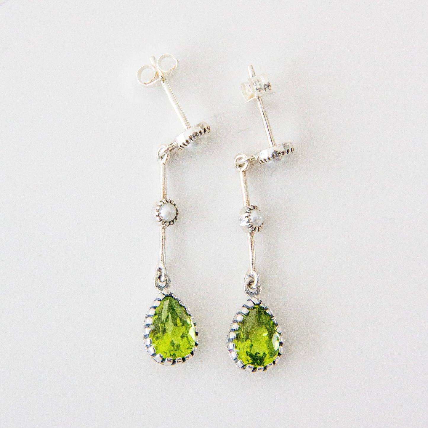 Sterling Silver Peridot & Pearl Drop Earrings