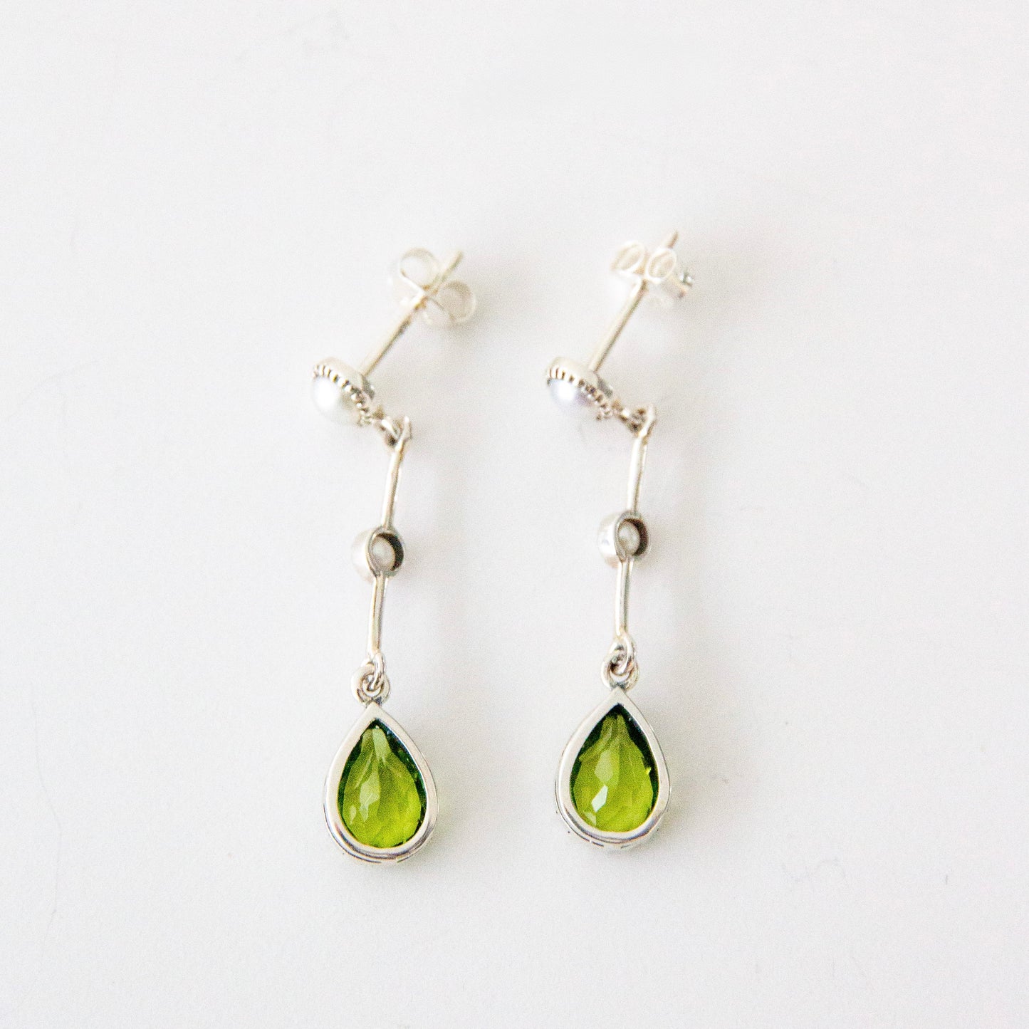 Sterling Silver Peridot & Pearl Drop Earrings