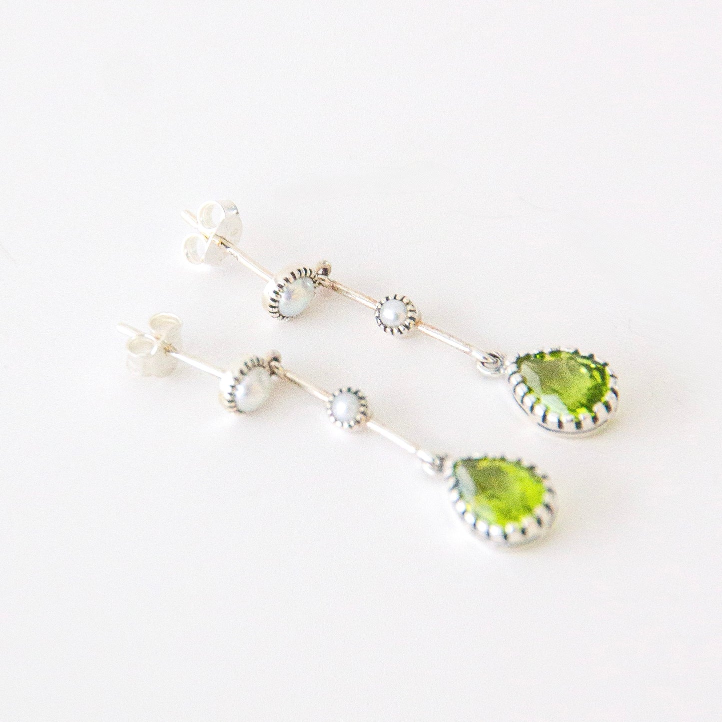 Sterling Silver Peridot & Pearl Drop Earrings