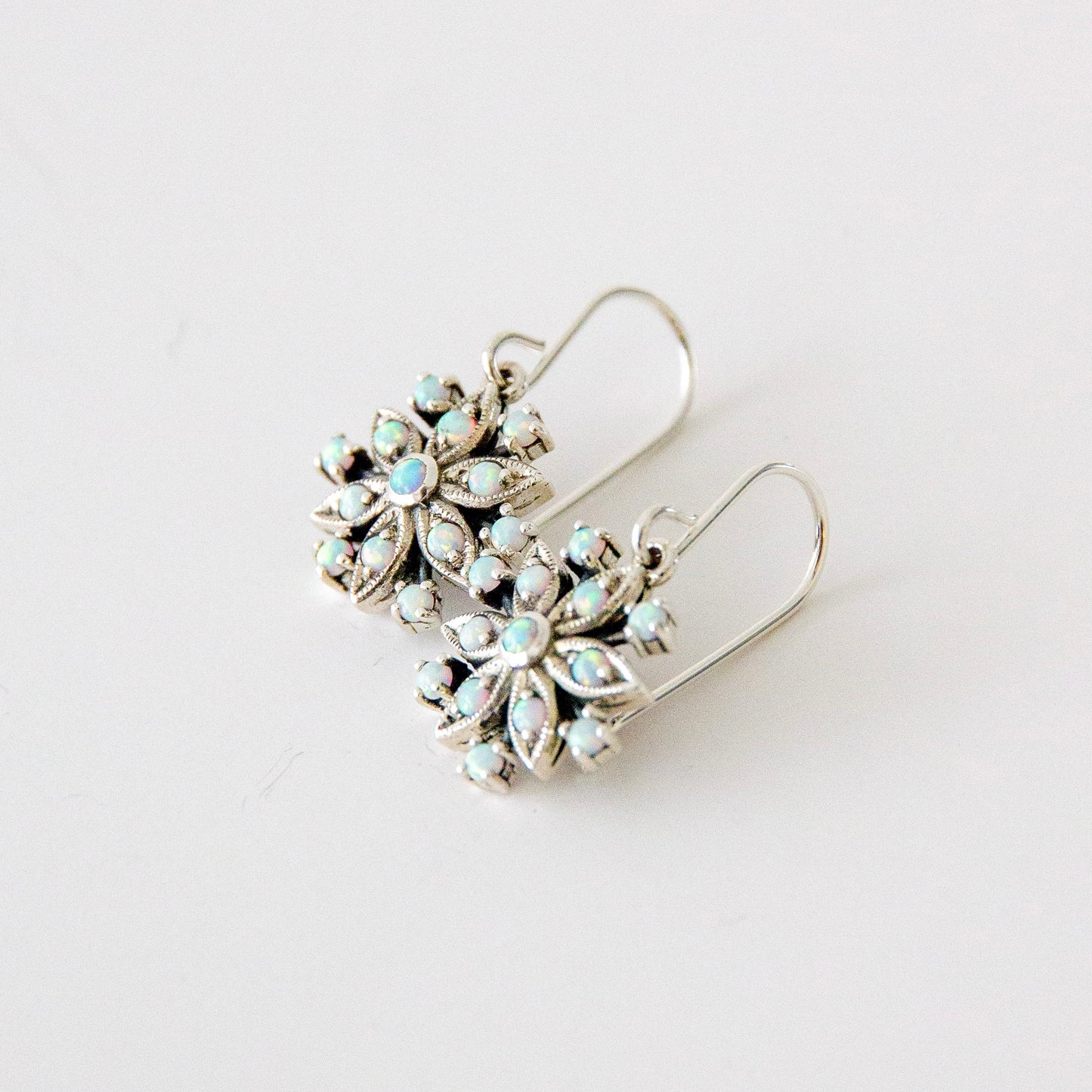 Sterling Silver Opal Snowflake Earrings