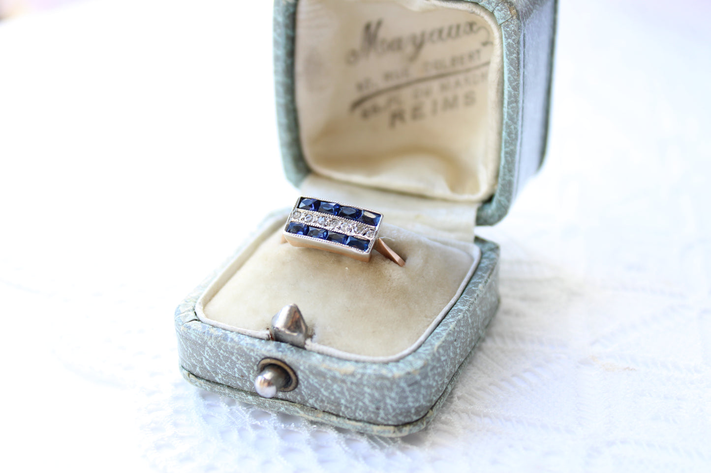 Art Deco Sapphire & Diamond Ring US Size 6 ¾ UK O