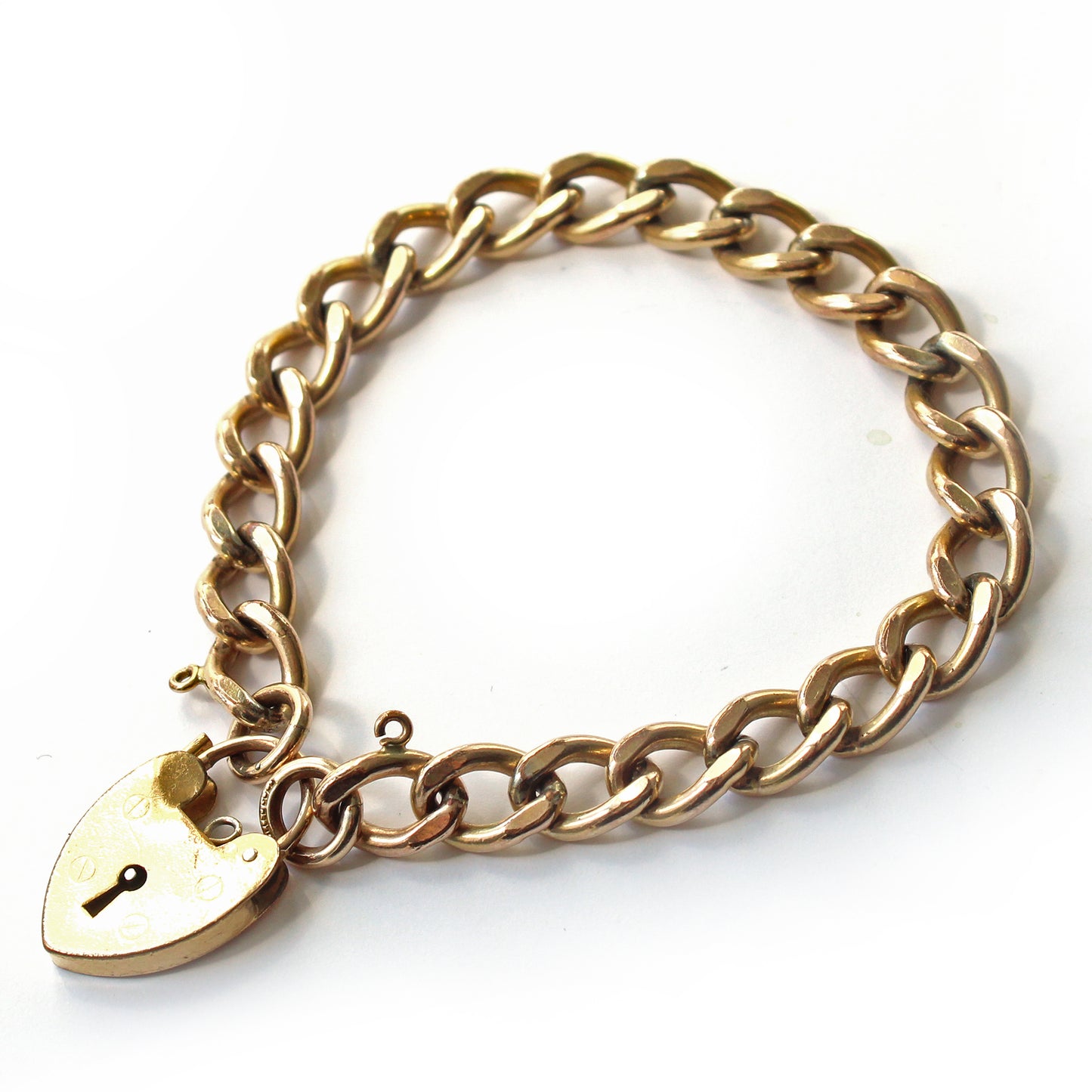 Vintage 9ct Rolled Gold Curb Chain Bracelet with Heart Padlock Catch