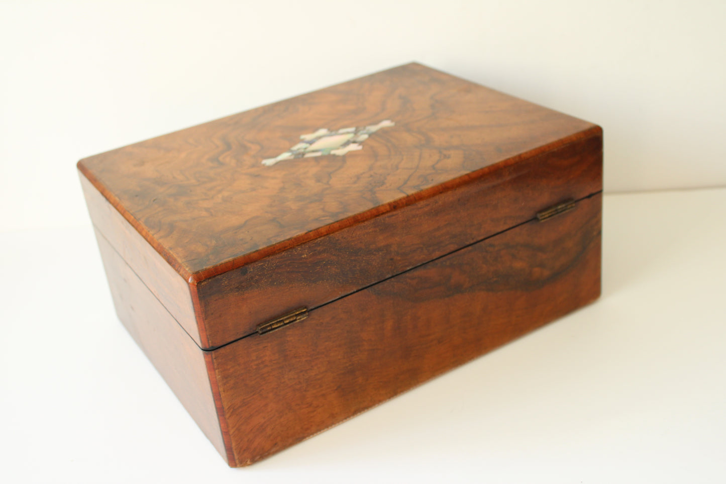 Antique Walnut Multi Ring Jewelery Box with Pearl Inlay