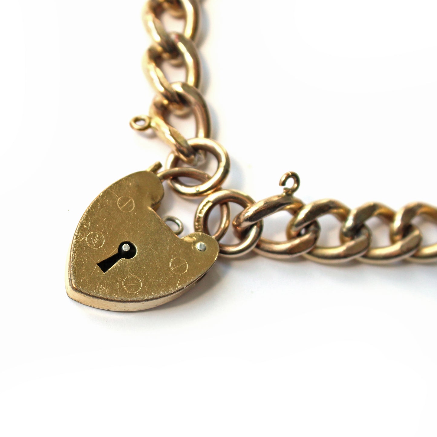 Vintage 9ct Rolled Gold Curb Chain Bracelet with Heart Padlock Catch
