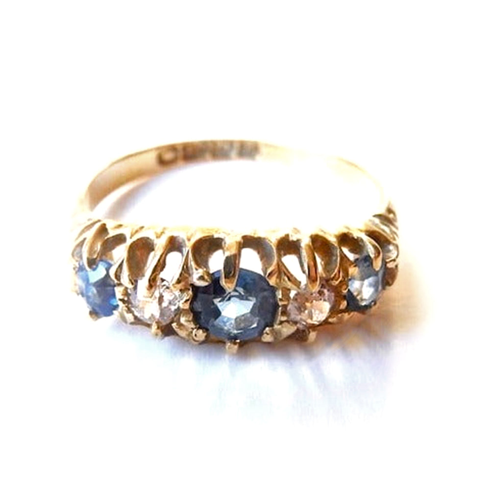 Antique 18ct Gold Sapphire & Diamond Boat Ring