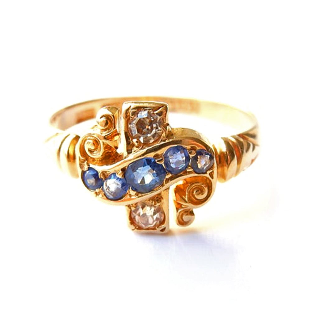 Antique 18ct Gold Sapphire & Diamond Ring US Size 6.5/ UK O