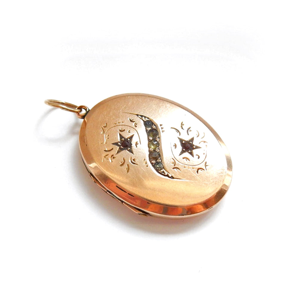 Antique 9ct Gold Back & Front Celestial Locket