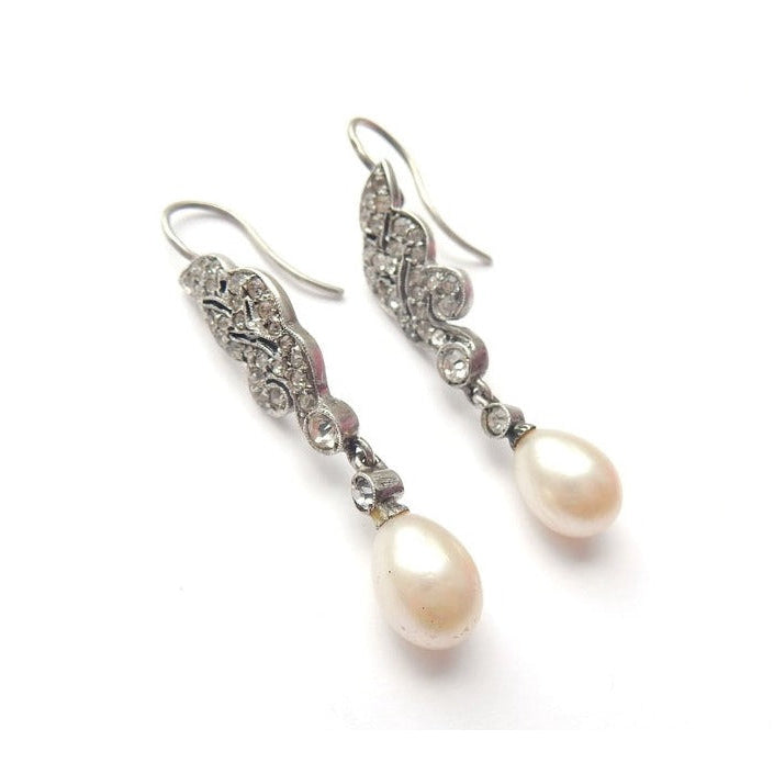 Antique Silver Paste Pearl Drop Earrings (4.3grams)