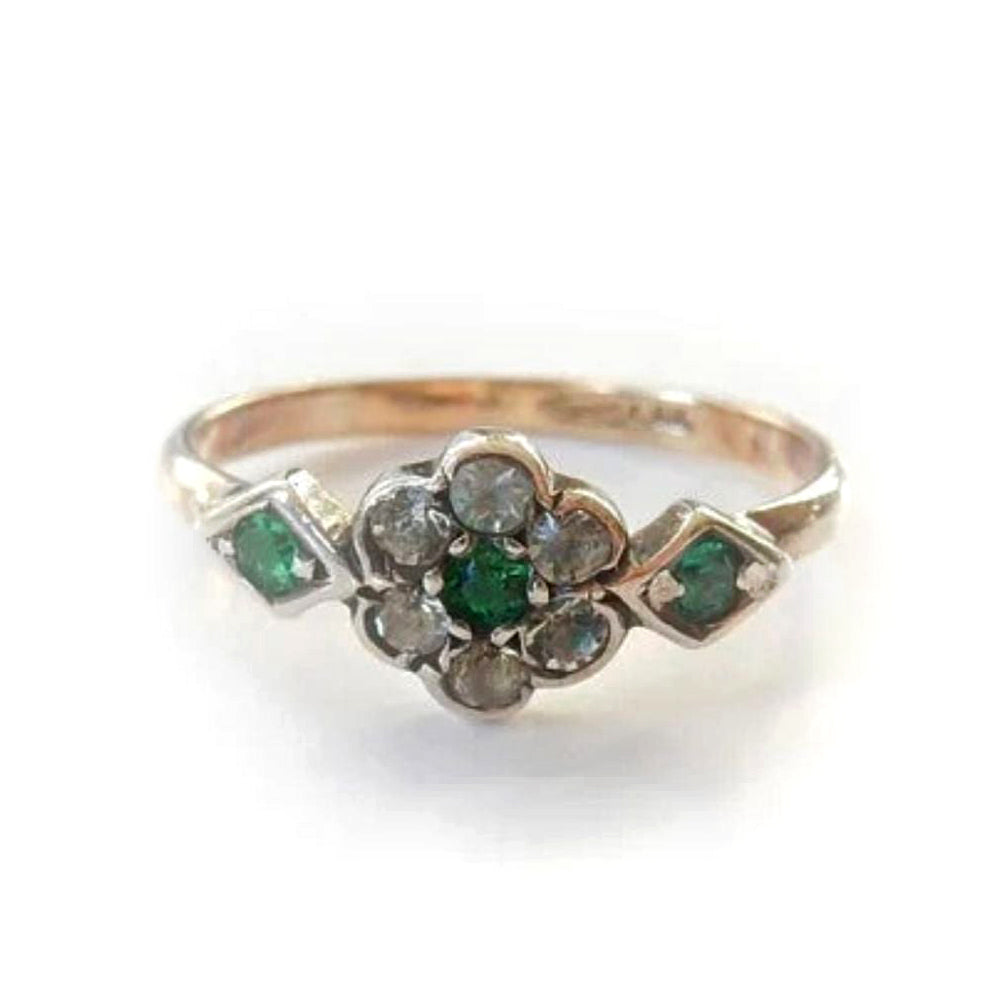 Art Deco 9ct Gold & Silver Emerald Paste Ring