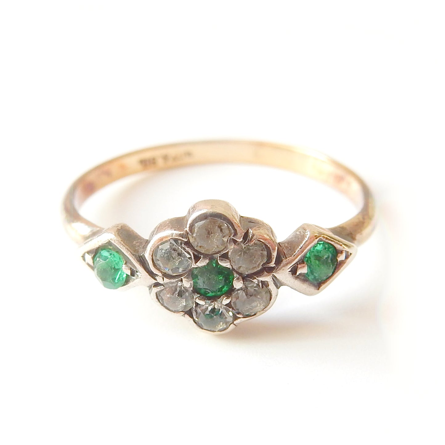 Art Deco 9ct Gold & Silver Emerald Paste Ring