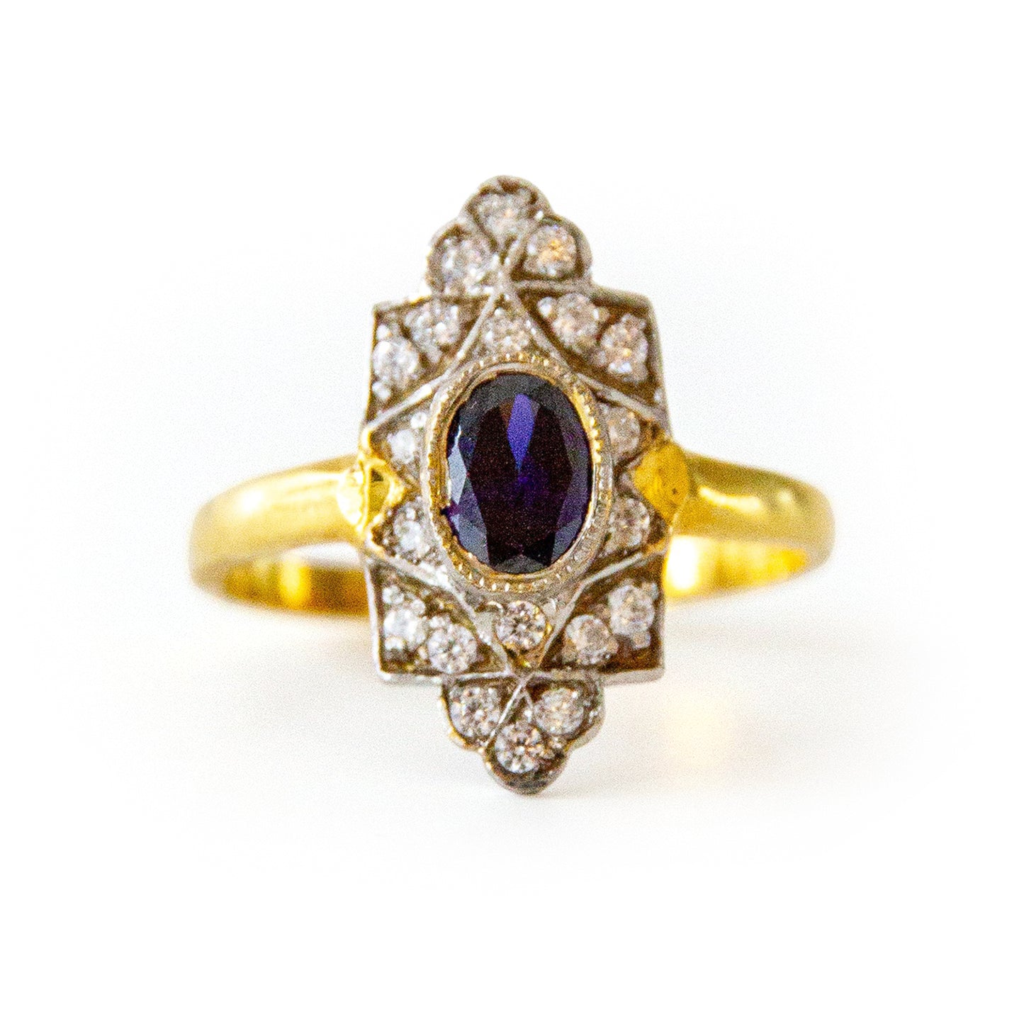 Art Deco style Blue Paste Navette Ring Set in Solid Silver