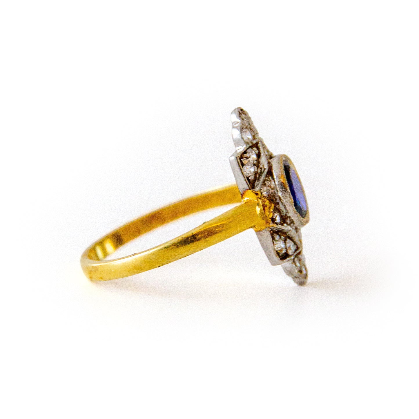 Art Deco style Blue Paste Navette Ring Set in Solid Silver
