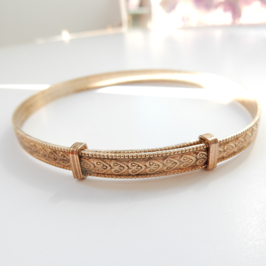 Vintage Rolled Gold Expandable Heart Bangle
