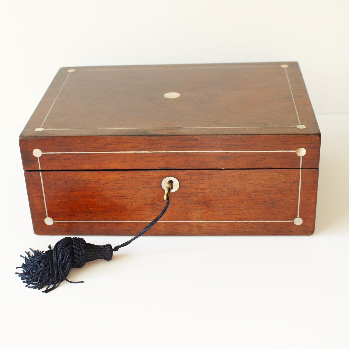 Victorian Rosewood Multi Ring Jewelery Box with Pearl Inlay