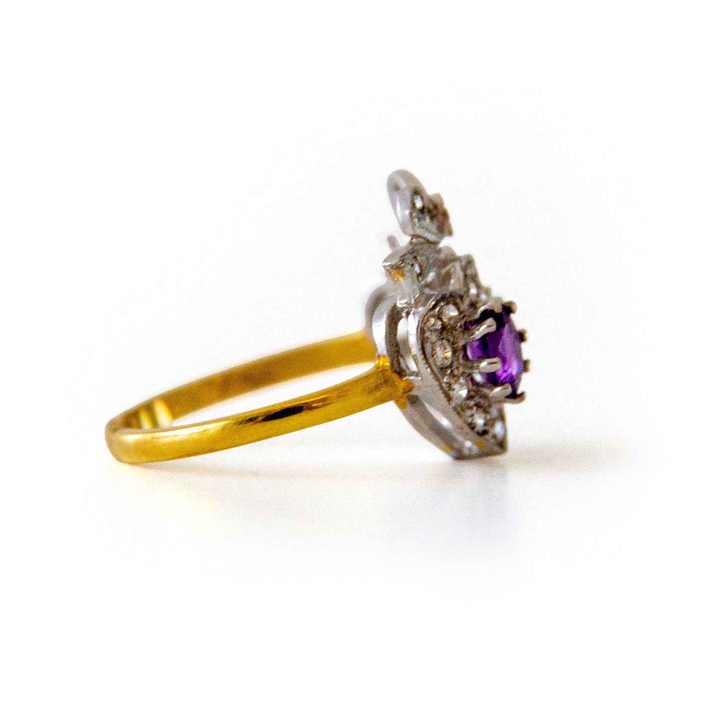 Edwardian Style Amethyst Peridot Double Heart 18ct Gold on Silver Ring