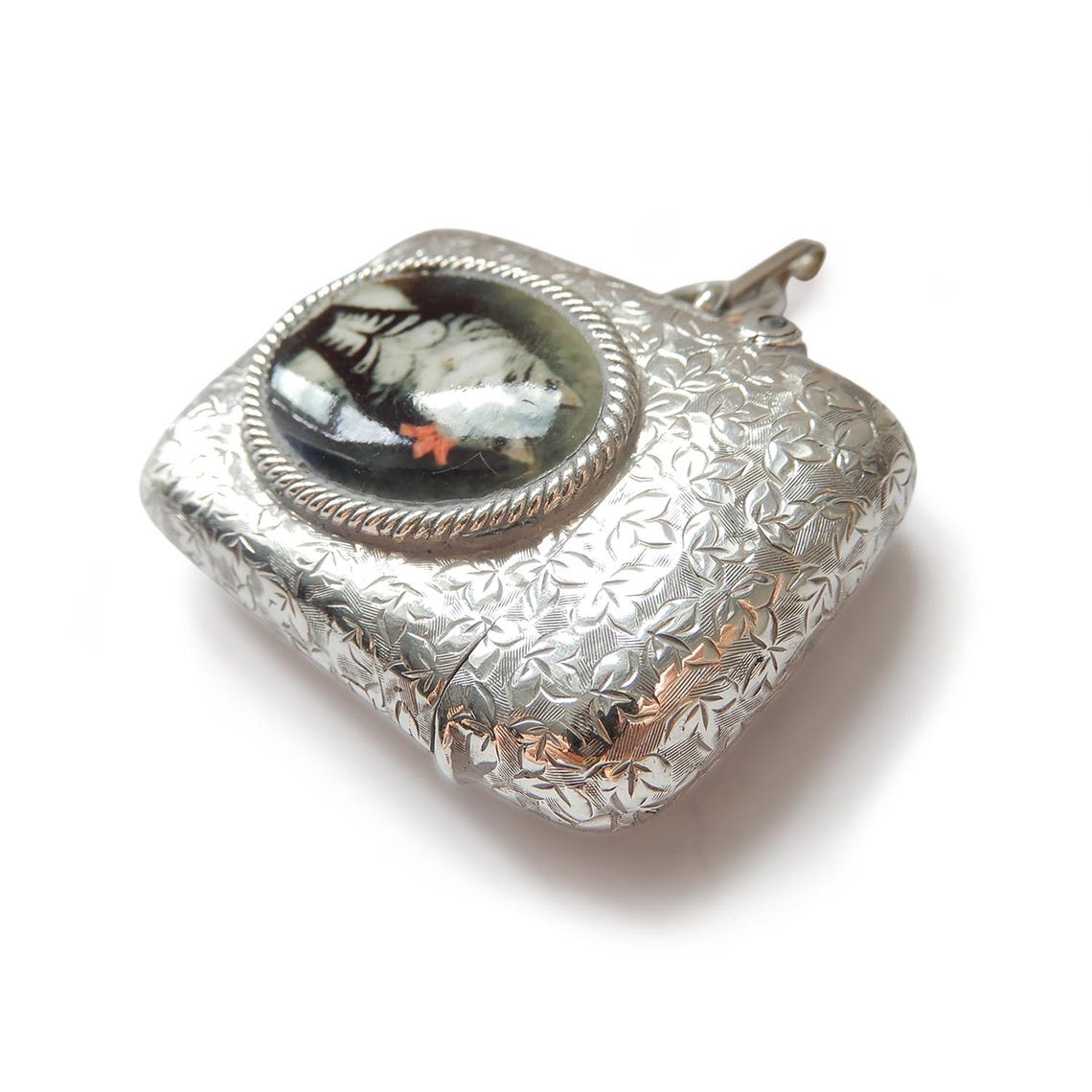 Victorian Solid Silver Enamel Tabby Cat Vesta