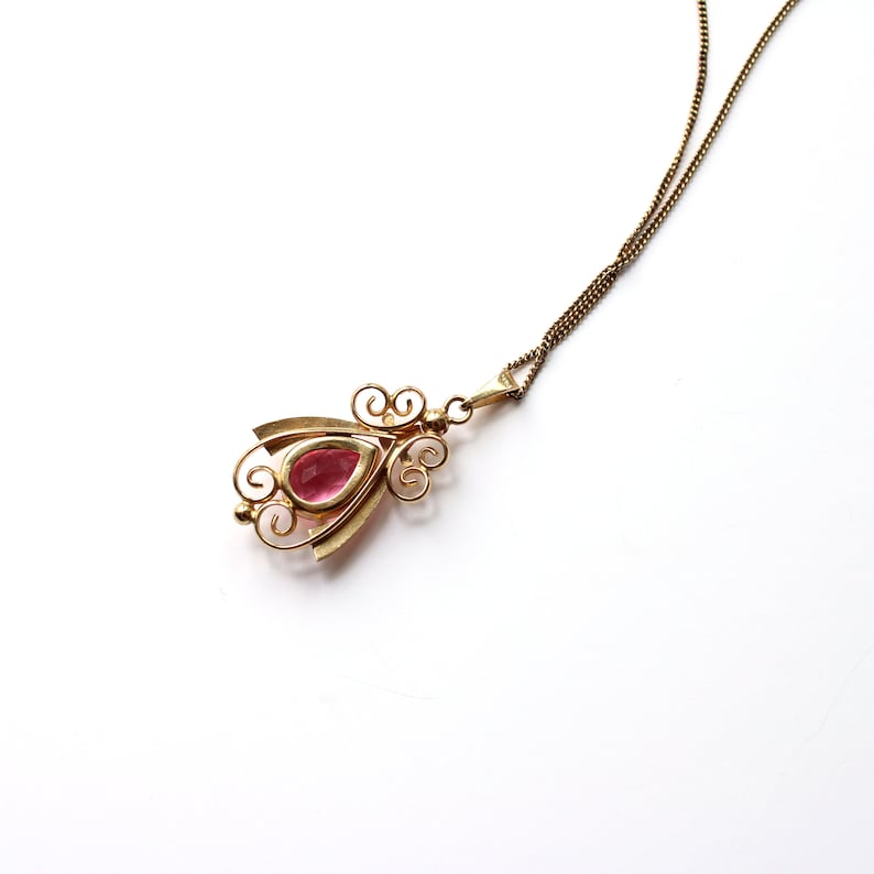 Vintage French Rolled Gold Pink Paste Necklace