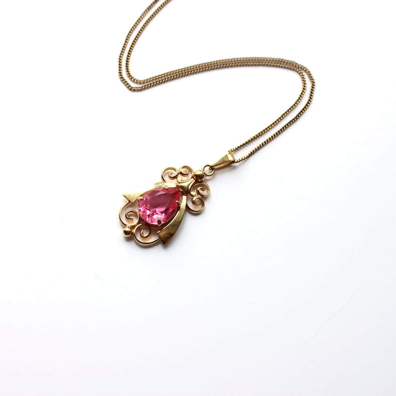 Vintage French Rolled Gold Pink Paste Necklace