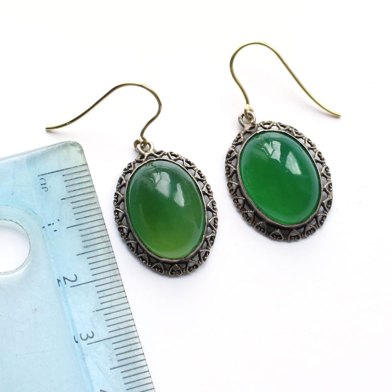 Art Deco 9ct Gold & Silver Chalcedony Earrings