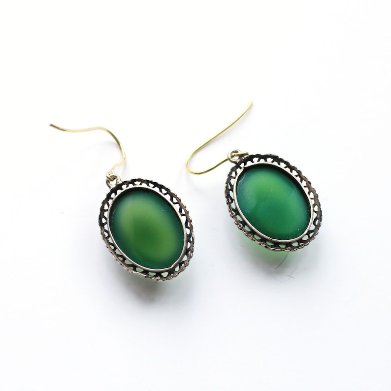 Art Deco 9ct Gold & Silver Chalcedony Earrings