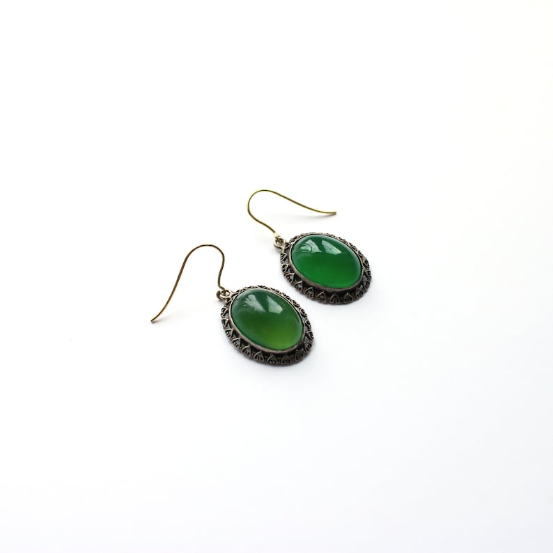 Art Deco 9ct Gold & Silver Chalcedony Earrings