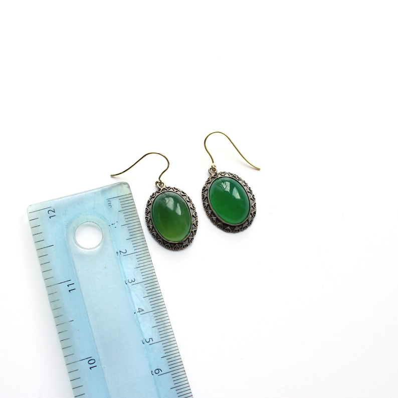 Art Deco 9ct Gold & Silver Chalcedony Earrings