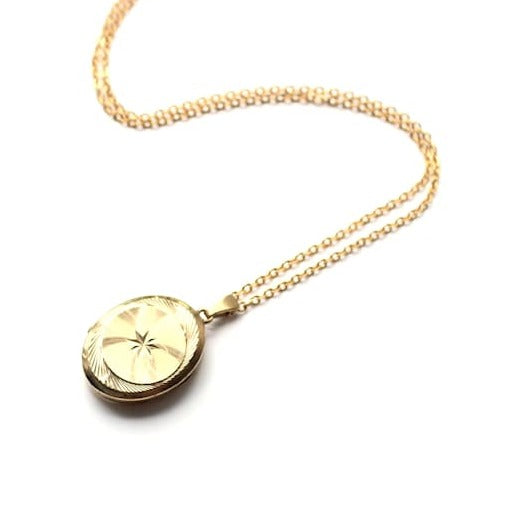 Vintage Rolled Gold Sunburst Locket with Chain