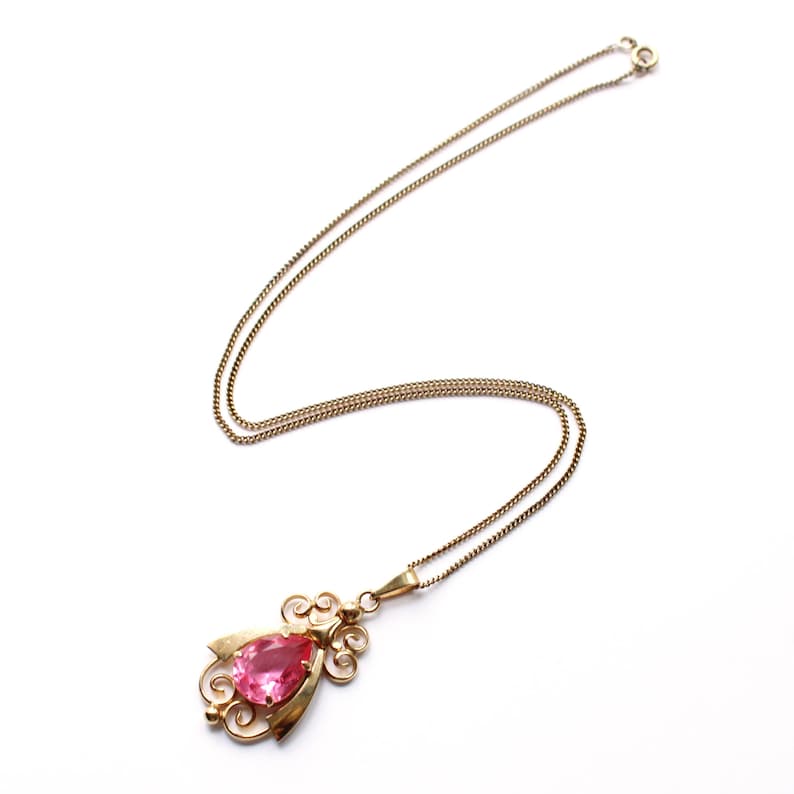 Vintage French Rolled Gold Pink Paste Necklace