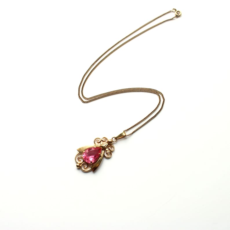 Vintage French Rolled Gold Pink Paste Necklace