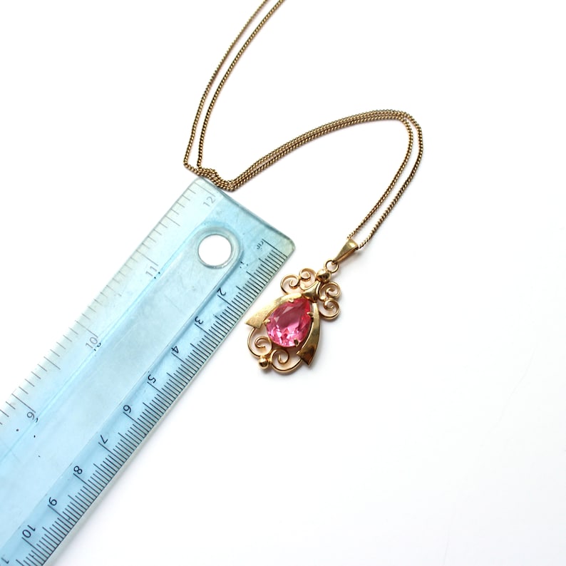 Vintage French Rolled Gold Pink Paste Necklace