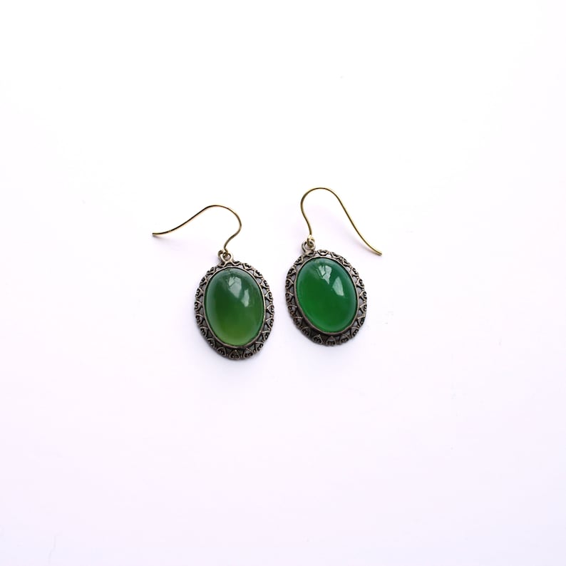 Art Deco 9ct Gold & Silver Chalcedony Earrings