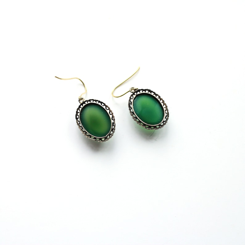 Art Deco 9ct Gold & Silver Chalcedony Earrings