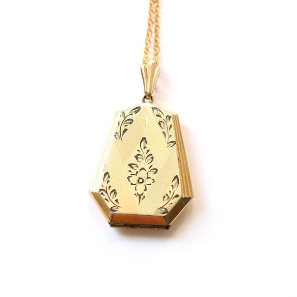 Art Deco Gold Filled Photo Locket with Chain
